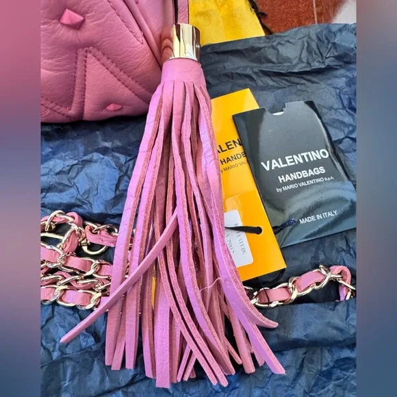Valentino by Mario Vibrant Pink Crossbody Bag with Tassel - Picture 11 of 14